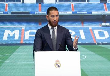 Sergio Ramos durante las palabras de despedida.