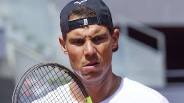 Rafa Nadal, durante un entrenamiento en el pasado Mutua Madrid Open.