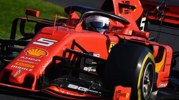 MELBOURNE, AUSTRALIA - MARCH 17: Sebastian Vettel of Germany driving the (5) Scuderia Ferrari SF90 on track during the F1 Grand Prix of Australia at Melbourne Grand Prix Circuit on March 17, 2019 in Melbourne, Australia. (Photo by Clive Mason/Getty Image