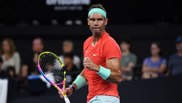 Brisbane (Australia), 02/01/2024.- Rafael Nadal of Spain in action against Dominic Thiem of Austria during their match on Day 3 of the 2024 Brisbane International tennis tournament in Brisbane, Australia, 02 January 2024. (Tenis, España) EFE/EPA/JONO SEARLE NO ARCHIVING, EDITORIAL USE ONLY EDITORIAL USE ONLY EDITORIAL USE ONLY