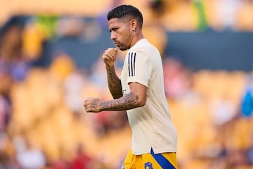 Javier Aquino of Tigres during the 5th round match between Tigres UANL and Guadalajara as part of the Liga BBVA MX, Torneo Apertura 2024 at Universitario Stadium on August 24, 2024 in Monterrey, Nuevo Leon, Mexico.