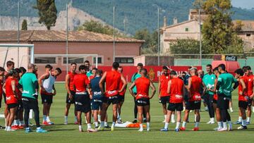 Plantilla del Real Mallorca en una sesi¨®n de entrenamiento en la Ciudad Deportiva.