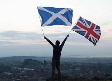 The Saltire (left), which forms part of the Union Jack (right), is a symbol that Catalonian separatists want to use to compare their cause to that of Scotland.