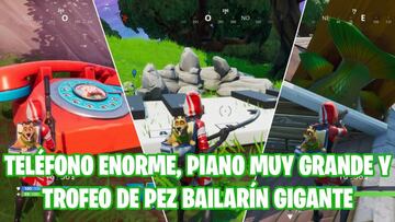 Fortnite Battle Royale - Desaf&iacute;o de la Semana 2 de la Temporada 9: Visita un tel&eacute;fono enorme, un piano muy grande y un trofeo de pez bailar&iacute;n gigante