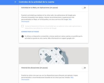 Las dos opciones que debemos desconectar para que Google no pueda rastrearnos