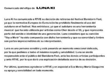 Luna Ki se borra del Benidorm Fest por no poder usar Autotune