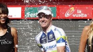 <b>FELICIDAD. </b>Clark celebra su triunfo en la etapa de ayer de la Vuelta.