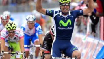 <b>VICTORIA. </b>Ventoso evitó la montonera de la última curva, remontó con un gran sprint y logró su segundo triunfo en el Giro, un año después.