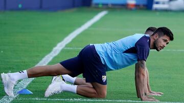Nelson Monte, durante un entrenamiento del Málaga.