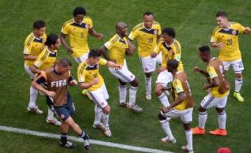 Celebración del primer gol de Colombia ante Costa de Marfil en el Mundial de Brasil.