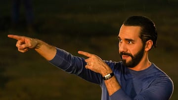 SAN SALVADOR, EL SALVADOR - 2023/06/15: Salvadoran President Nayib Bukele gestures during a public appearance to set the first stone for the new Rosales Hospital in the Salvadoran capital. (Photo by Camilo Freedman/SOPA Images/LightRocket via Getty Images)