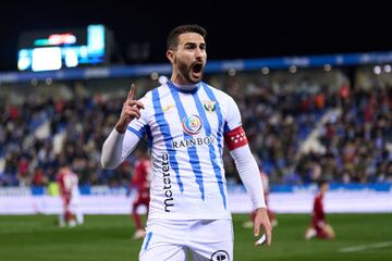 Juan Mu?oz celebra su primer gol al Zaragoza. 