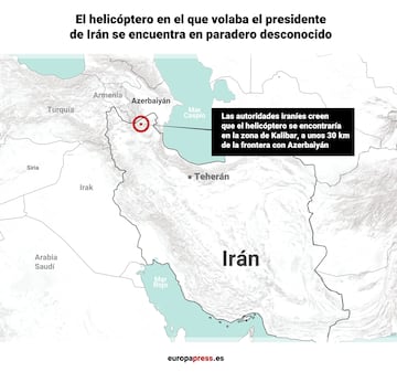 Lugar en el que ha desaparecido el helicóptero en el que viajaba el presidente de Irán, Ebrahim Raisi.