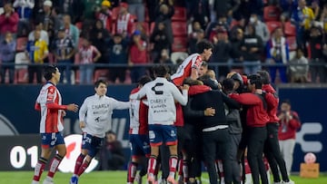 Joao Geraldino celebrates his goal 1-0 of San Luis during the 9th round match between Atletico de San Luis and Mazatlan FC as part of the Liga BBVA MX Varonil, Torneo Clausura 2026 at Alfonso Lastras Stadium, on March 03, 2026 in San Luis Potosi, Mexico.