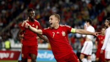 Gerard Deulofeu celebra un gol con Espa&ntilde;a sub-21.