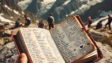 Libreta con anotaciones en la montaña