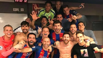 Mathieu realiza una peineta en la celebración del Barcelona