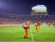 Juan Brunetta celebrates his goal 3-0 of Tigres during the quarter-final second match between Tigres UANL and Tijuana as part of the Liga BBVA MX, Torneo Apertura 2025 at Universitario Stadium, on November 29, 2025 in Monterrey, Nuevo Leon, Mexico.