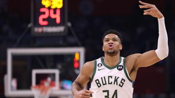 LOS ANGELES, CALIFORNIA - FEBRUARY 10: Giannis Antetokounmpo #34 of the Milwaukee Bucks celebrates his basket during a 119-106 win over the LA Clippers at Crypto.com Arena on February 10, 2023 in Los Angeles, California. NOTE TO USER: User expressly acknowledges and agrees that, by downloading and or using this photograph, User is consenting to the terms and conditions of the Getty Images License Agreement.   Harry How/Getty Images/AFP (Photo by Harry How / GETTY IMAGES NORTH AMERICA / Getty Images via AFP)