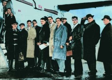 The Manchester United squad moments before boarding the plane at Munich-Riem Airport, posing for what for some would be their final photograph.