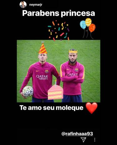 Neymar vacila a Rafinha de cumple: "Parabens princesa"