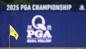 CHARLOTTE, NORTH CAROLINA - MAY 12: A general view of the pin flag on the 2nd green prior to the PGA Championship at Quail Hollow Country Club on May 12, 2025 in Charlotte, North Carolina. Warren Little/Getty Images/AFP (Photo by Warren Little / GETTY IMAGES NORTH AMERICA / Getty Images via AFP)