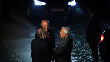 Portuguese Prime Minister Antonio Costa (R) talks to the speaker of the Portuguese parliament, Augusto Santos Silva, after the state council meeting at Belem Palace in Lisbon on November 9, 2023. Portuguese President Marcelo Rebelo de Sousa today dissolved parliament and called an election for March 10, after Prime Minister Antonio Costa resigned over a corruption investigation. Costa, Portugal's Socialist premier since 2015, quit on November 7 after being embroiled in a corruption probe concerning the awarding of energy-related contracts, sparking a political crisis. (Photo by MARIO CRUZ / AFP)