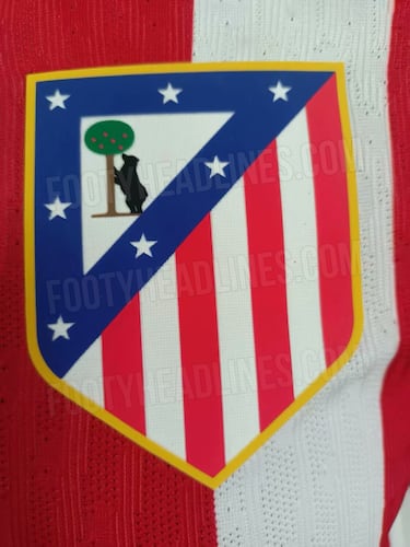 Detalle del escudo de la posible equipación del Atlético de Madrid para la temporada 2025-26 .