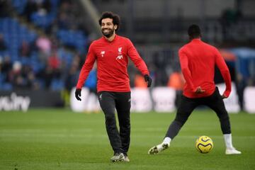 Mohamed Salah pictured warming up before the Palace game.