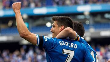 Gerard celebra uno de los goles del Espanyol ante el Málaga.