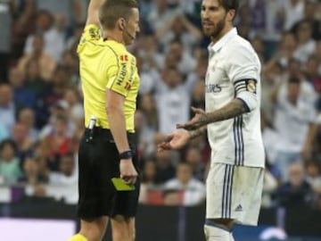 Sergio Ramos (22 reds) His straight red card for a two footed lunge on Leo Messi during Sunday's El Clasico, saw the Camas born defender earn his 22nd red.