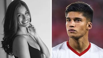 Im&aacute;genes de la modelo y Miss Espa&ntilde;a 2014 Desir&eacute; Cordero y del futbolista Joaqu&iacute;n &#039;Tucu&#039; Correa vistiendo la camiseta del Sevilla