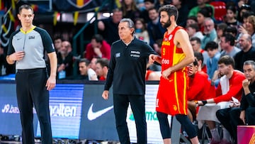 Sergio Scariolo y Ricky Rubio, en el Bélgica-España disputado en Charleroi.