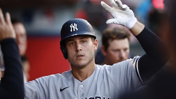 ANAHEIM, CALIFORNIA - AUGUST 30: Anthony Rizzo #48 of the New York Yankees celebrates a home run against the Los Angeles Angels in the second inning at Angel Stadium of Anaheim on August 30, 2022 in Anaheim, California.   Ronald Martinez/Getty Images/AFP
== FOR NEWSPAPERS, INTERNET, TELCOS & TELEVISION USE ONLY ==