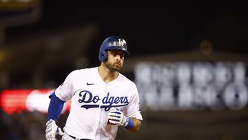 LOS ANGELES, CALIFORNIA - AUGUST 10: Joey Gallo #12 of the Los Angeles Dodgers runs after hitting a three-run home run against the Minnesota Twins in the seventh inning at Dodger Stadium on August 10, 2022 in Los Angeles, California.   Ronald Martinez/Getty Images/AFP
== FOR NEWSPAPERS, INTERNET, TELCOS & TELEVISION USE ONLY ==