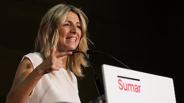 La vicepresidenta segunda, ministra de Trabajo y Economía Social y líder de Sumar, Yolanda Díaz, participa en un acto de precampaña electoral, en el Palacio de Congresos de Toledo, a 2 de julio de 2023, en Toledo, Castilla-La Mancha (España). Yolanda Díaz ha participado en un multitudinario acto de precampaña en Toledo de cara a las elecciones generales del próximo 23 de julio.
02 JULIO 2023;YOLANDA DÍAZ;SUMAR;PRECAMPAÑA
Eduardo Parra / Europa Press
02/07/2023