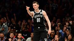 NEW YORK, NEW YORK - OCTOBER 25: Rodions Kurucs #00 of the Brooklyn Nets celebrates his three-pointer in the first half of their game against the New York Knicks at Barclays Center on October 25, 2019 in the Brooklyn borough of New York City. NOTE TO USER: User expressly acknowledges and agrees that, by downloading and or using this photograph, User is consenting to the terms and conditions of the Getty Images License Agreement.   Emilee Chinn/Getty Images/AFP
 == FOR NEWSPAPERS, INTERNET, TELCOS &amp; TELEVISION USE ONLY ==