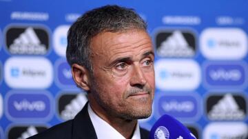FRANKFURT AM MAIN, GERMANY - OCTOBER 09: Luis Enrique, Head Coach of Spain is interviewed following the UEFA EURO 2024 qualifying round draw at Messe Frankfurt on October 09, 2022 in Frankfurt am Main, Germany. (Photo by Boris Streubel - UEFA/UEFA via Getty Images)