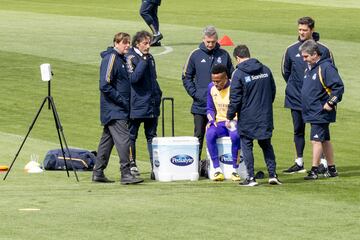 Militao, durante el entrenamiento de este sábado, víspera del partido de Liga contra el Athletic.