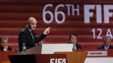 Gianni Infantino se dirige al Congreso de la FIFA.