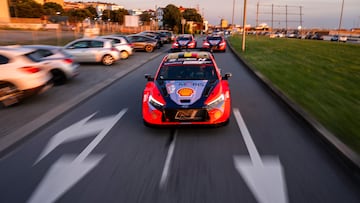 HYUNDAI SHELL MOBIS WORLD RALLY TEAM cars are seen racing during the World Rally Championship Portugal in Porto, Portugal on 9. May 2024 // Jaanus Ree / Red Bull Content Pool // SI202405090201 // Usage for editorial use only //