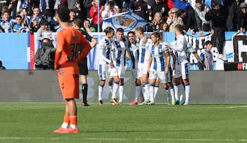 Los jugadores del Legans celebran uno de los tres goles marcados al Celta (3-0).