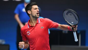Djokovic celebra un punto en la ATP Cup.