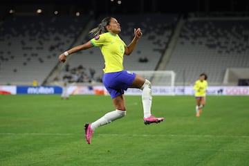 Brazil's Gabi Nunes celebrates her late winner against Puerto Rico.
