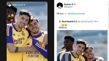 Muestra de cariño entre Valverde y Brahim tras su rifirrafe ante el Mallorca.