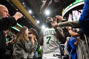 BOSTON, MASSACHUSETTS - OCTOBER 28: Jaylen Brown #7 of the Boston Celtics walks off of the court after a game against the Milwaukee Bucks at the TD Garden on October 28, 2024 in Boston, Massachusetts. NOTE TO USER: User expressly acknowledges and agrees that, by downloading and or using this photograph, User is consenting to the terms and conditions of the Getty Images License Agreement.   Brian Fluharty/Getty Images/AFP (Photo by Brian Fluharty / GETTY IMAGES NORTH AMERICA / Getty Images via AFP)