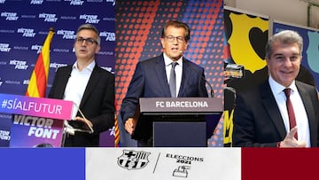 Los tres aspirantes a ser presidente del FC Barcelona en las elecciones del 7 de marzo; Víctor Font, Toni Freixa y Joan Laporta (de izquierda a derecha)
EUROPA PRESS
28/02/2021
