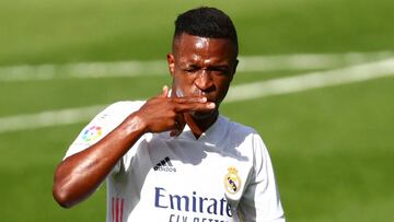 Soccer Football - La Liga Santander - Levante v Real Madrid - Estadio de la Ceramica, Villarreal, Spain - October 4, 2020 Real Madrid's Vinicius Junior celebrates scoring their first goal REUTERS/Sergio Perez
