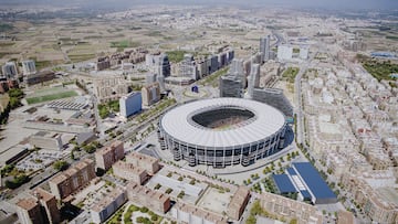 Vista area del Nou Mestalla en su ubicacin dentro de la ciudad de Valencia. 