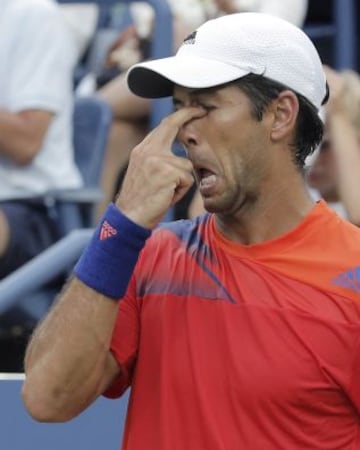 Gesto de Verdasco tras perder un punto contra Dodig.